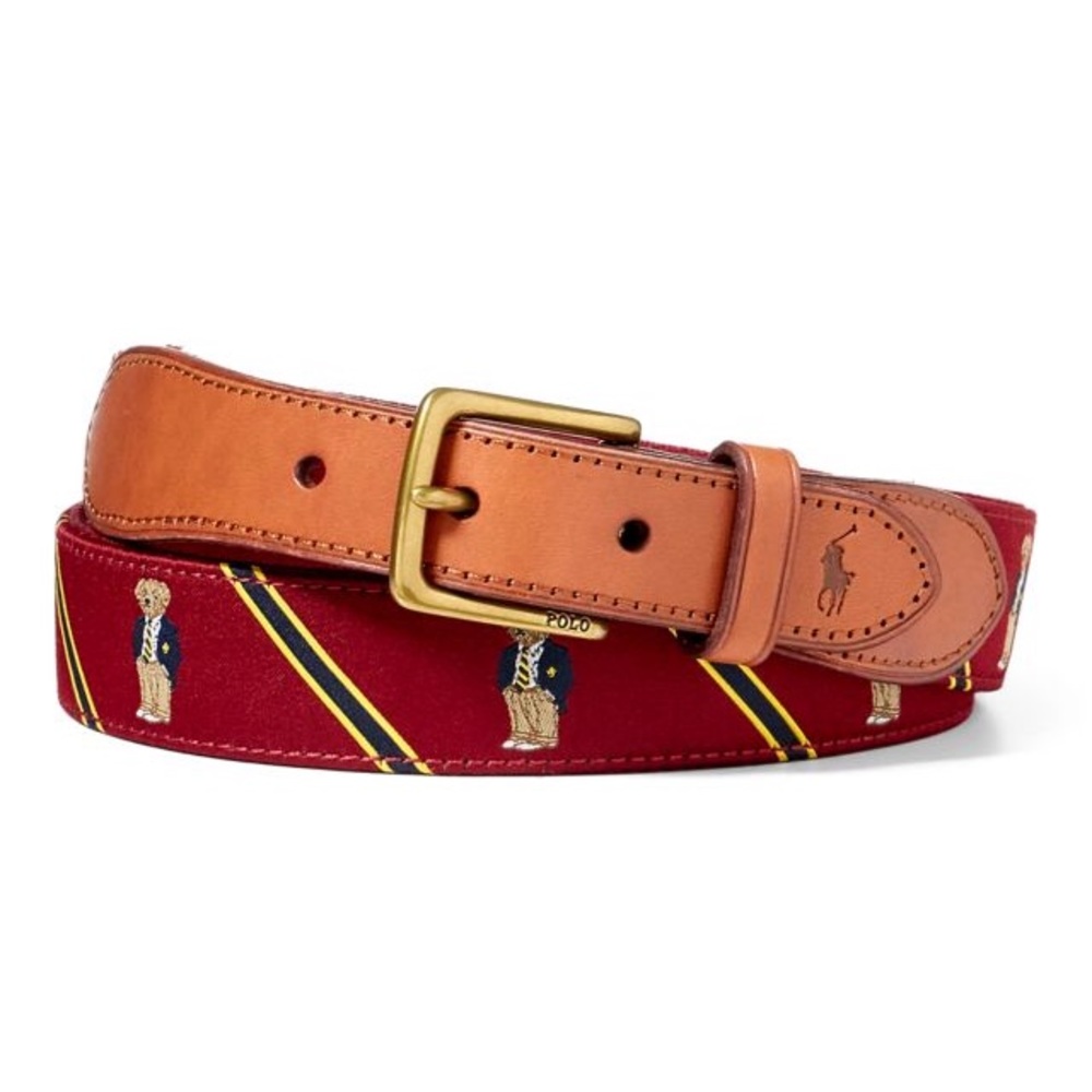 NWT POLO RALPH LAUREN Polo Bear Belt Burgundy - 38